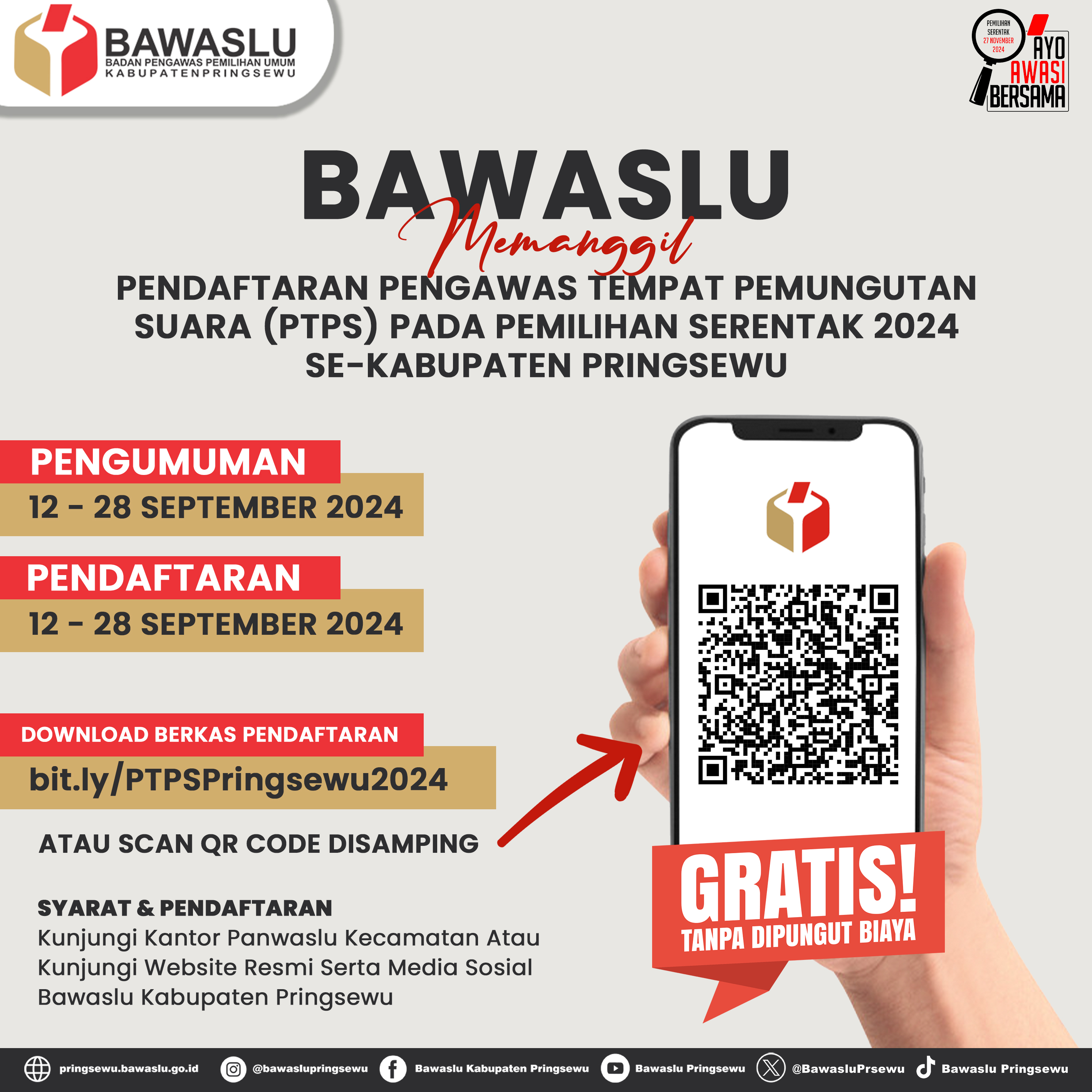 FOTO PENDAFTARAN PENGAWAS TEMPAT PEMUNGUTAN SUARA (PTPS) PADA PEMILIHAN TAHUN 2024 TELAH DIBUKA