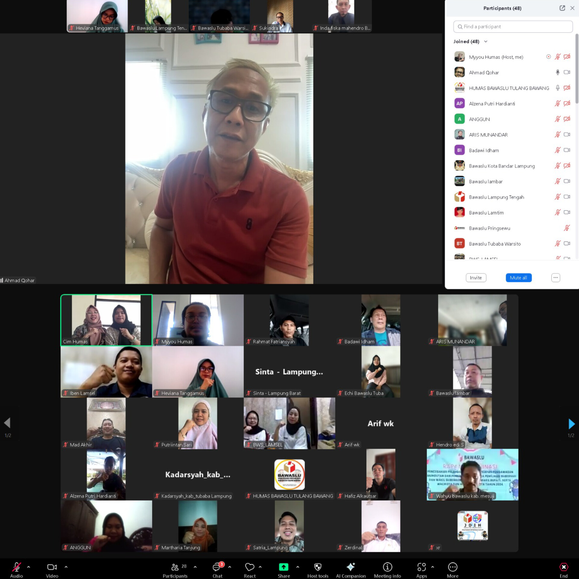 Foto Saat Bawaslu Pringsewu mengikuti Rapat Evaluasi Publikasi Media Sosial dan Pemberitaan Bawaslu Kabupaten/Kota se-Provinsi Lampung