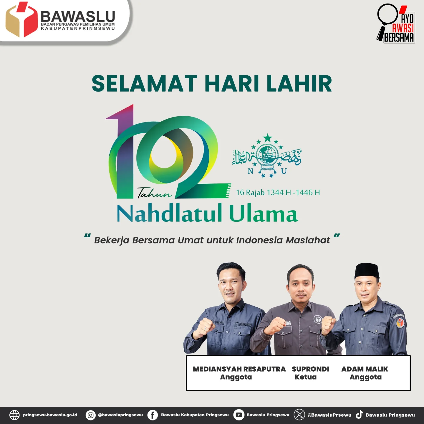 Foto selamat memperingati Hari Lahir (Harlah) ke-102 Nahdlatul Ulama (NU)