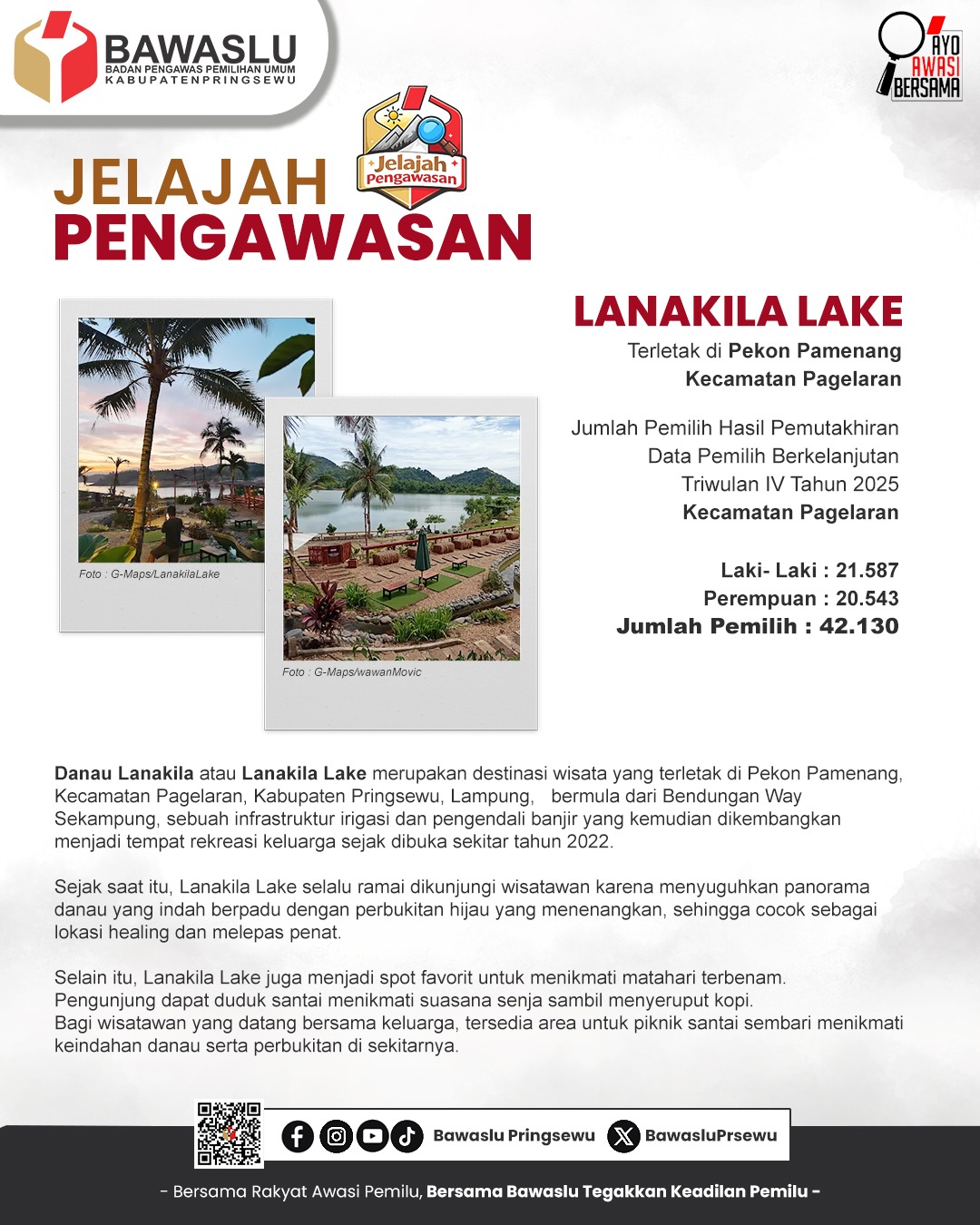 Danau Lanakila atau Lanakila Lake, sebuah destinasi wisata alam yang terletak di Pekon Pamenang, Kecamatan Pagelaran, Kabupaten Pringsewu, Lampung