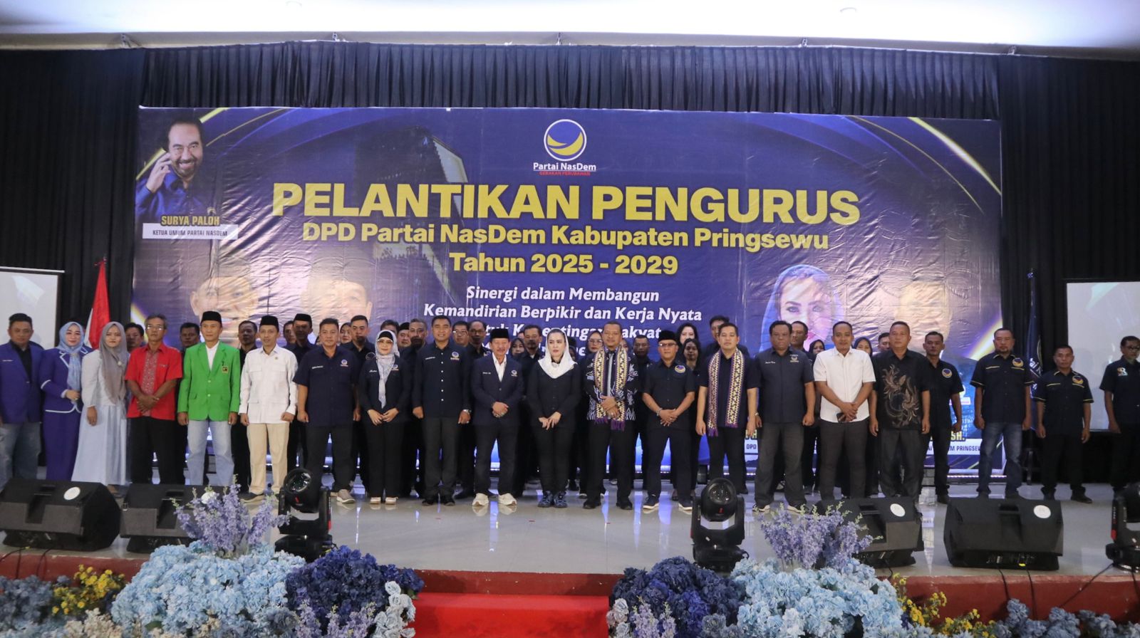 Ketua Badan Pengawas Pemilihan Umum (Bawaslu) Kabupaten Pringsewu, Suprondi, S.Kom, menghadiri kegiatan Pelantikan Pengurus Dewan Pimpinan Daerah (DPD) Partai NasDem Kabupaten Pringsewu Masa Bakti 2025–2029