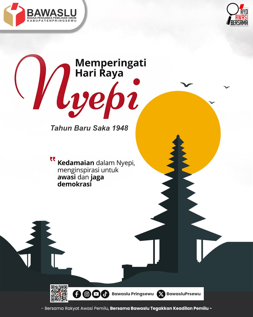 Bawaslu Pringsewu Ucapkan Selamat Hari Raya Nyepi Tahun Baru Saka 1948