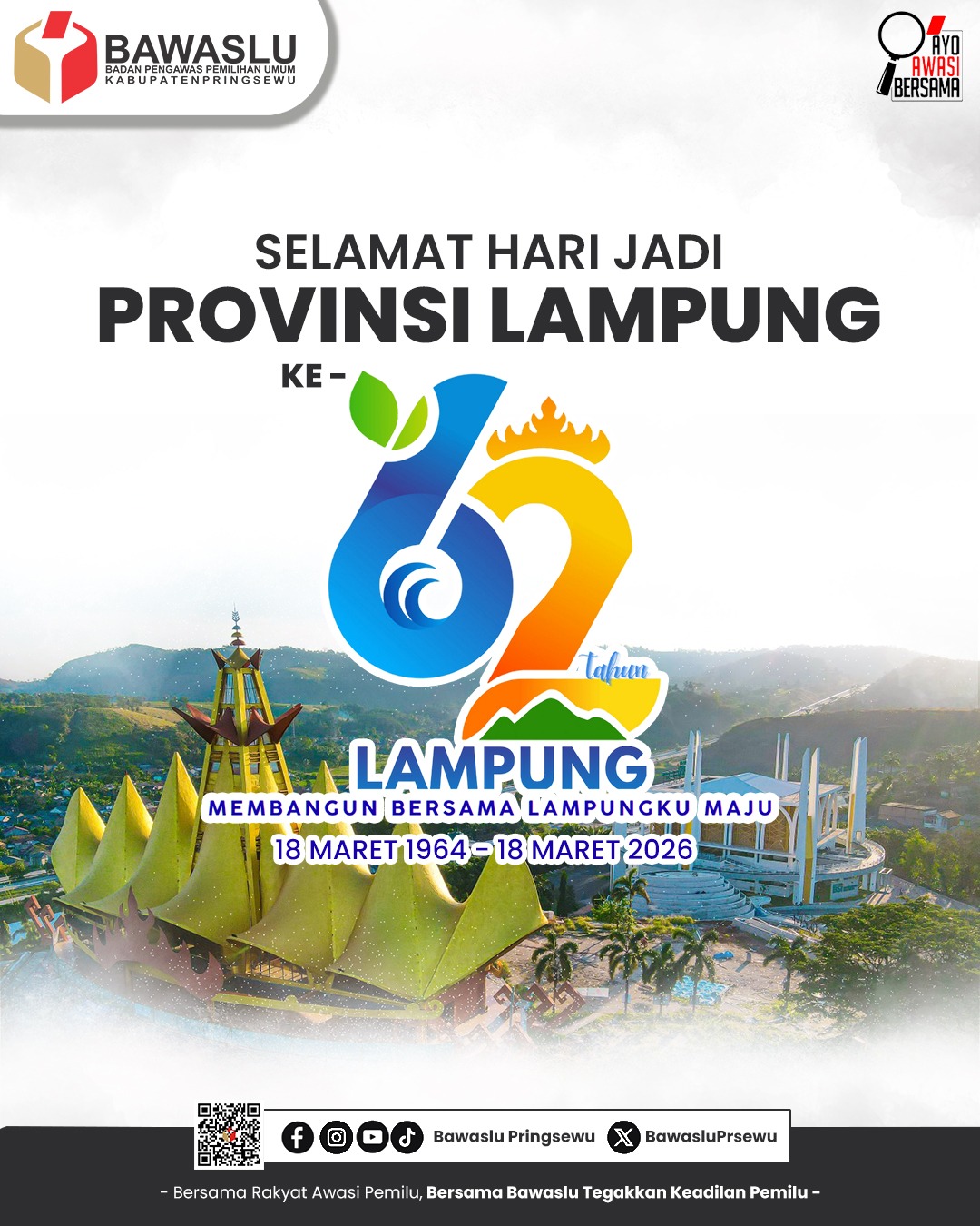 Bawaslu Pringsewu Ucapkan Selamat Hari Jadi ke-62 Provinsi Lampung