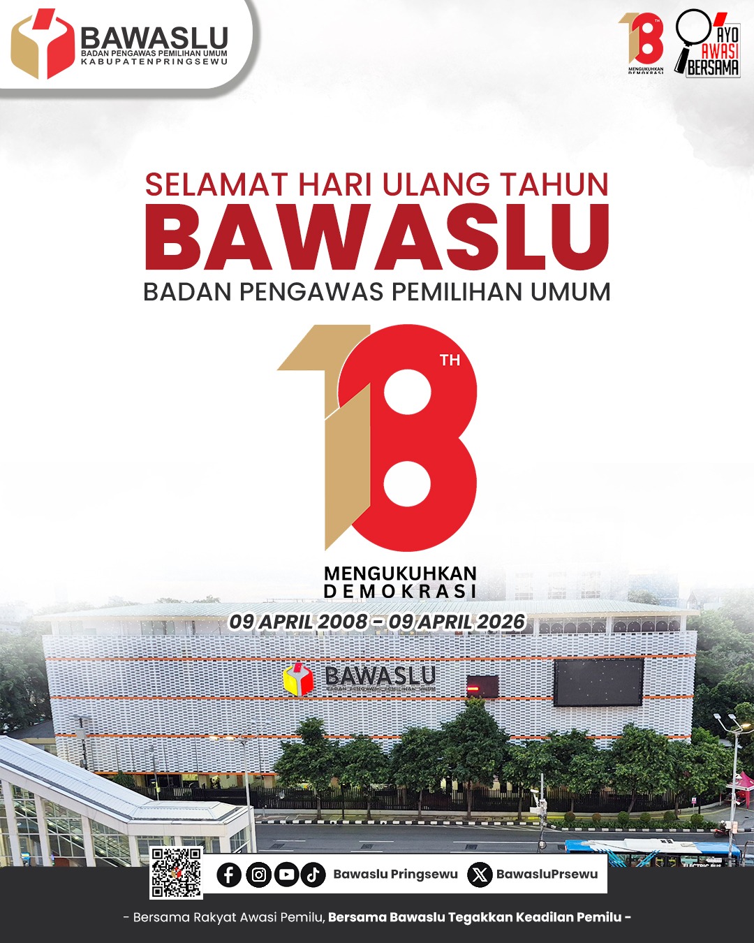 Bawaslu Pringsewu Ucapkan Selamat HUT ke-18 Bawaslu, Tegaskan Komitmen Mengukuhkan Demokrasi