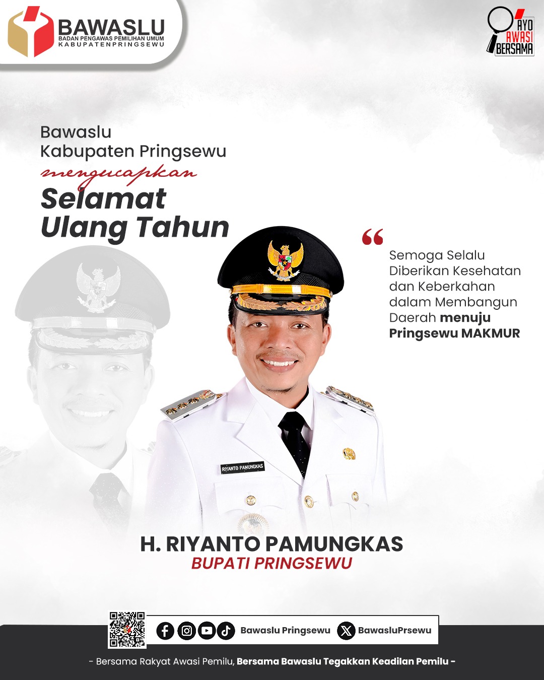 Bawaslu Kabupaten Pringsewu Ucapkan Selamat Ulang Tahun kepada Bupati H. Riyanto Pamungkas