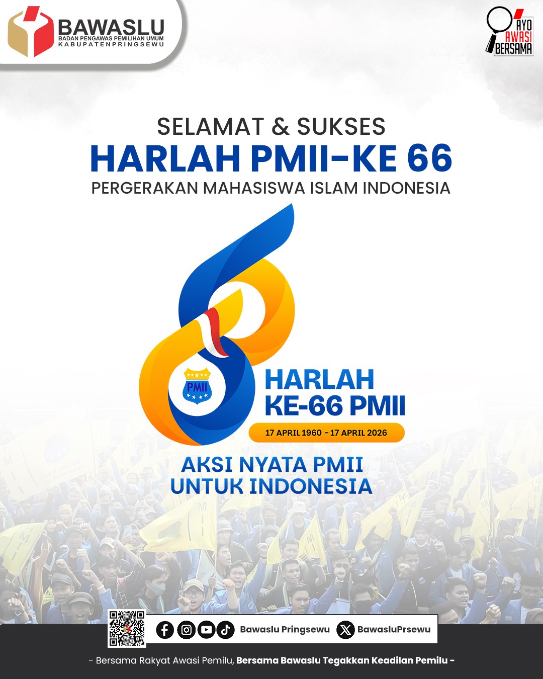 Bawaslu Pringsewu Ucapkan Selamat Harlah ke-66 PMII, Tegaskan Dukungan terhadap Peran Mahasiswa untuk Bangsa