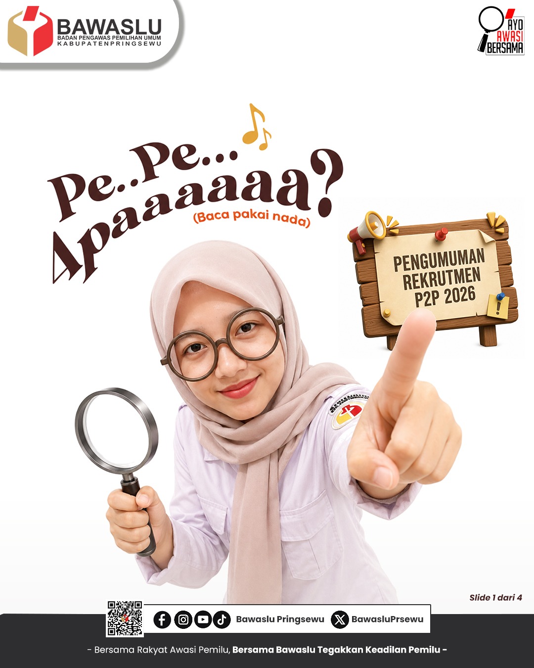 REKRUTMEN PESERTA PENDIDIKAN PENGAWAS PARTISIPATIF (P2P) TAHUN 2026 BAWASLU KABUPATEN PRINGSEWU