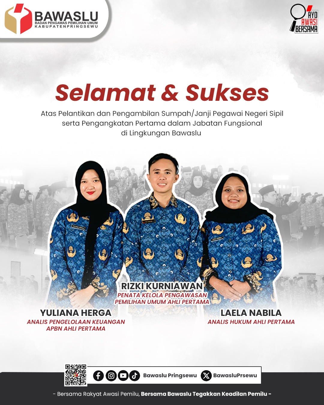 Bawaslu Pringsewu Ucapkan Selamat atas Pelantikan PNS Formasi Tahun Anggaran 2024