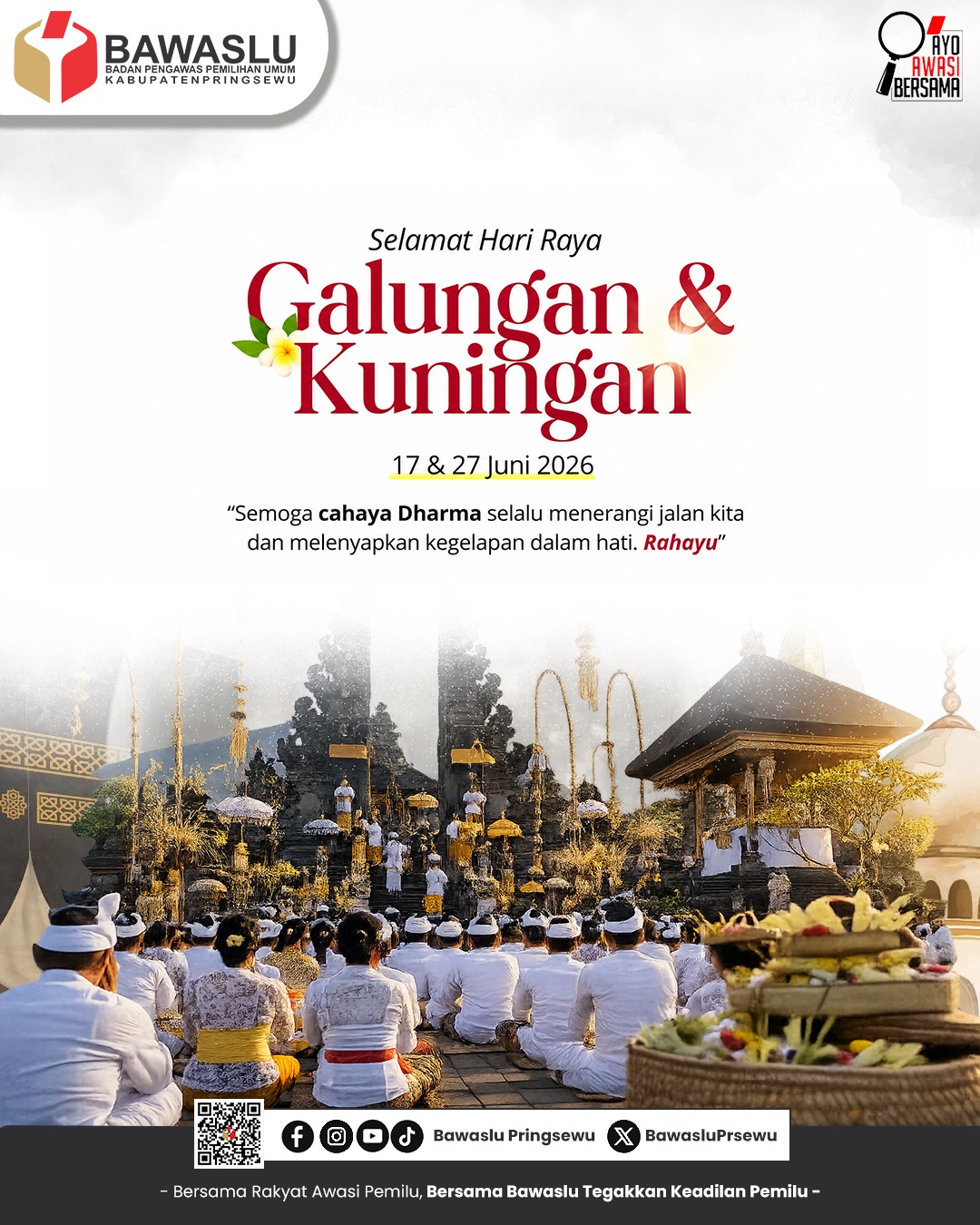Bawaslu Pringsewu Ucapkan Selamat Hari Raya Galungan dan Kuningan 2026