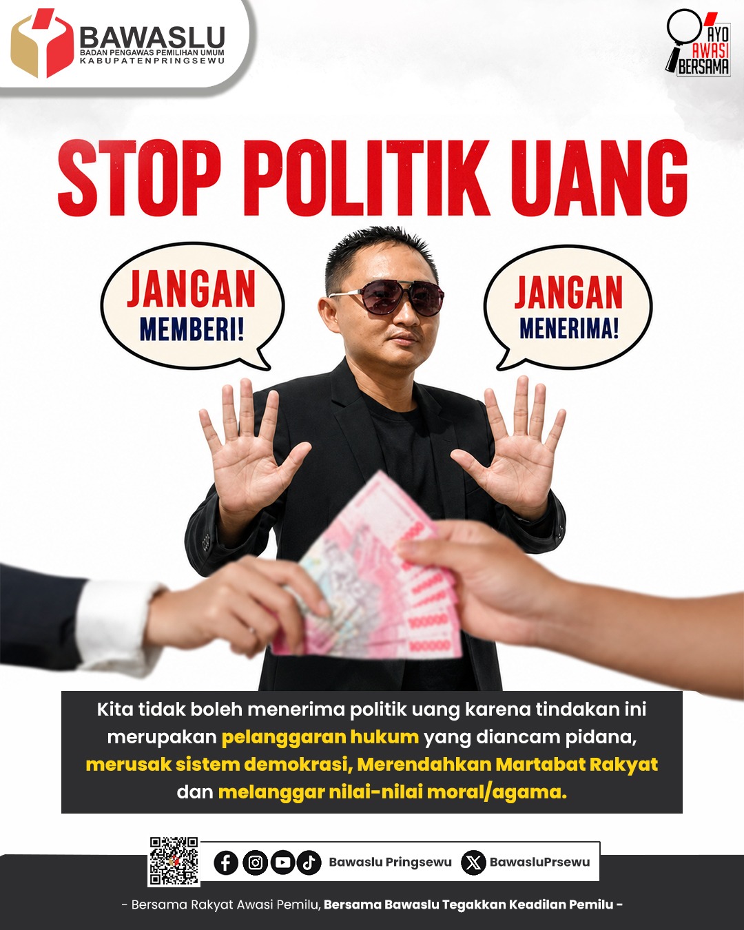 Bawaslu Kabupaten Pringsewu Ajak Masyarakat Tolak dan Laporkan Politik Uang