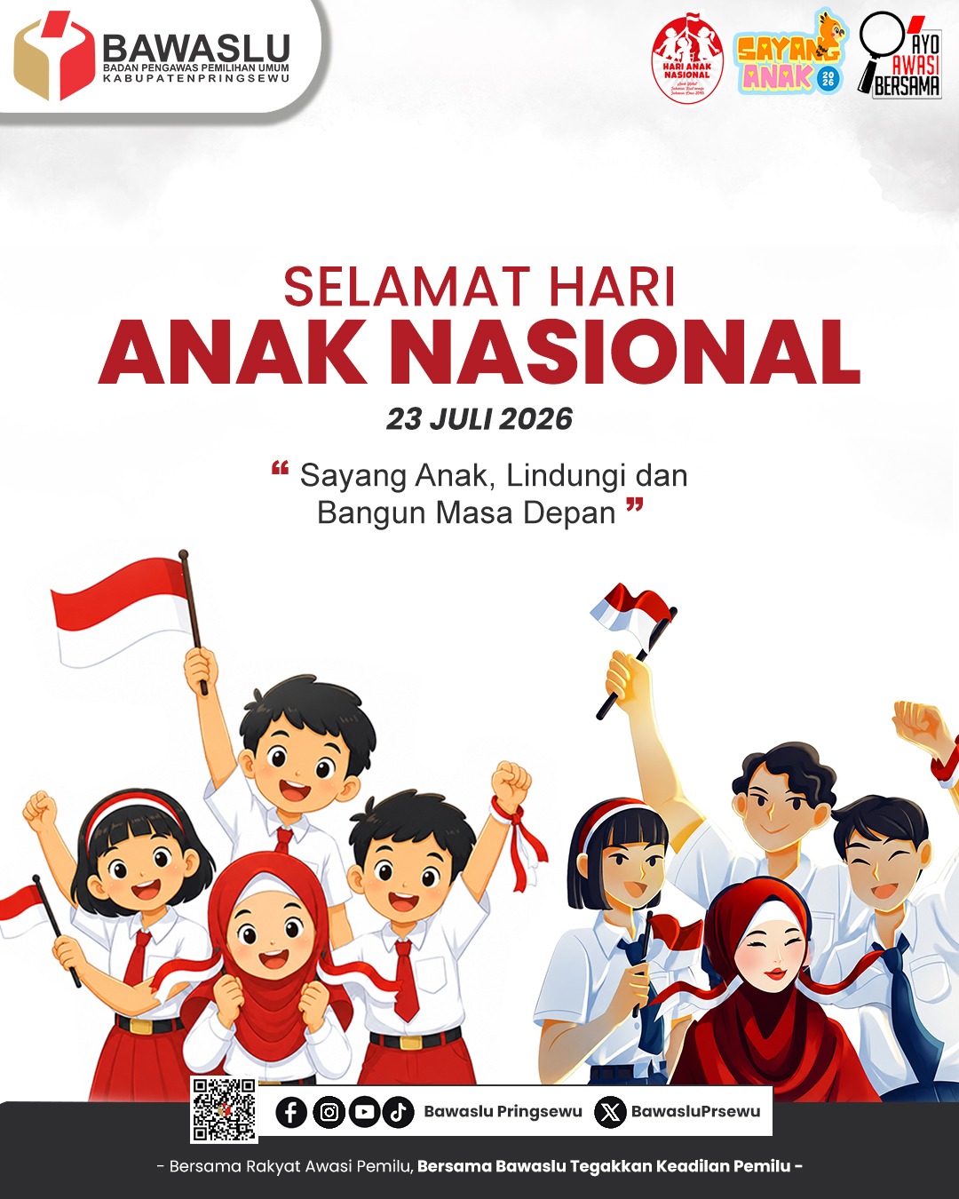 Bawaslu Kabupaten Pringsewu Ucapkan Selamat Hari Anak Nasional 2026, Dorong Terwujudnya Generasi Berkarakter dan Peduli Demokrasi