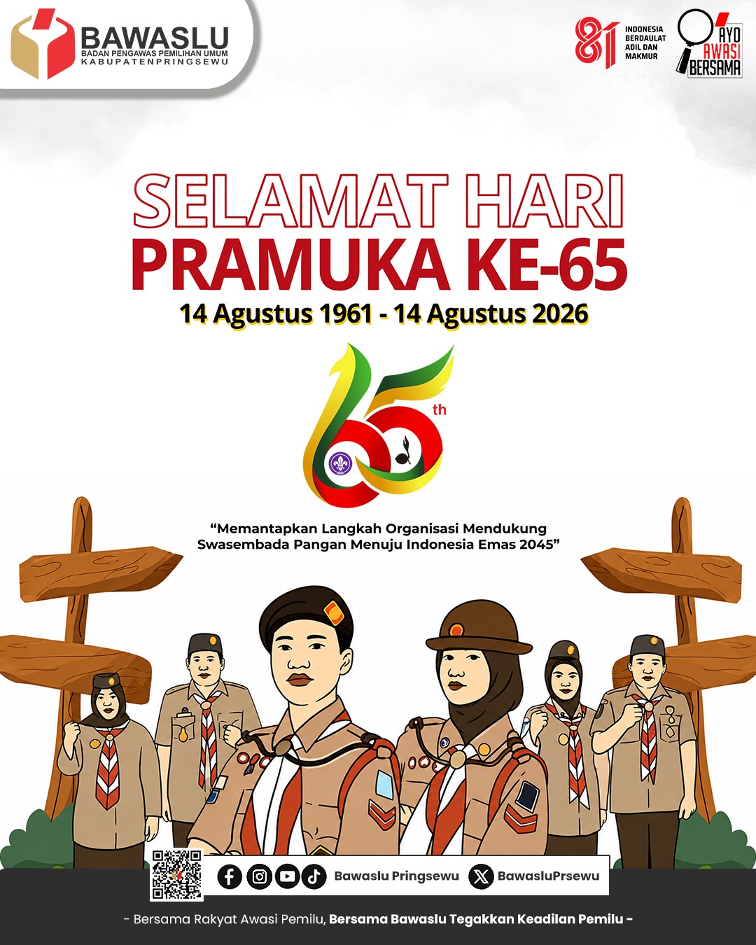 Bawaslu Kabupaten Pringsewu Ucapkan Selamat Hari Pramuka ke-65, Mantapkan Semangat Generasi Muda Menuju Indonesia Emas 2045