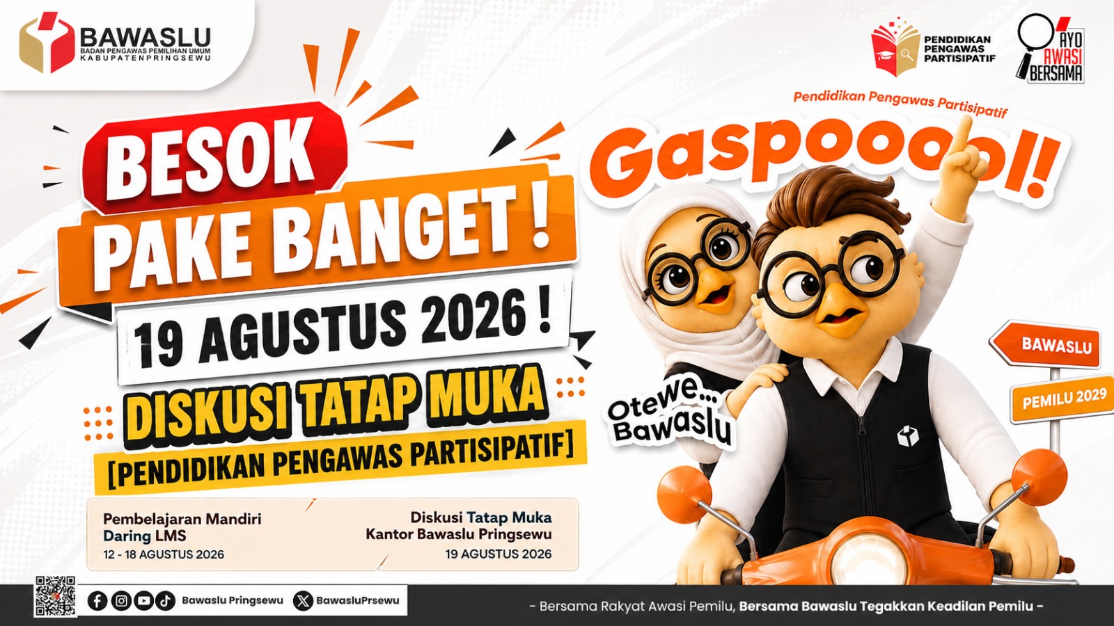 BESOK! Bawaslu Pringsewu Gelar Diskusi Tatap Muka Pendidikan Pengawas Partisipatif