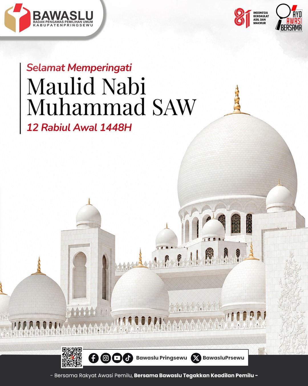 Bawaslu Kabupaten Pringsewu Ucapkan Selamat Memperingati Maulid Nabi Muhammad SAW 1448 H