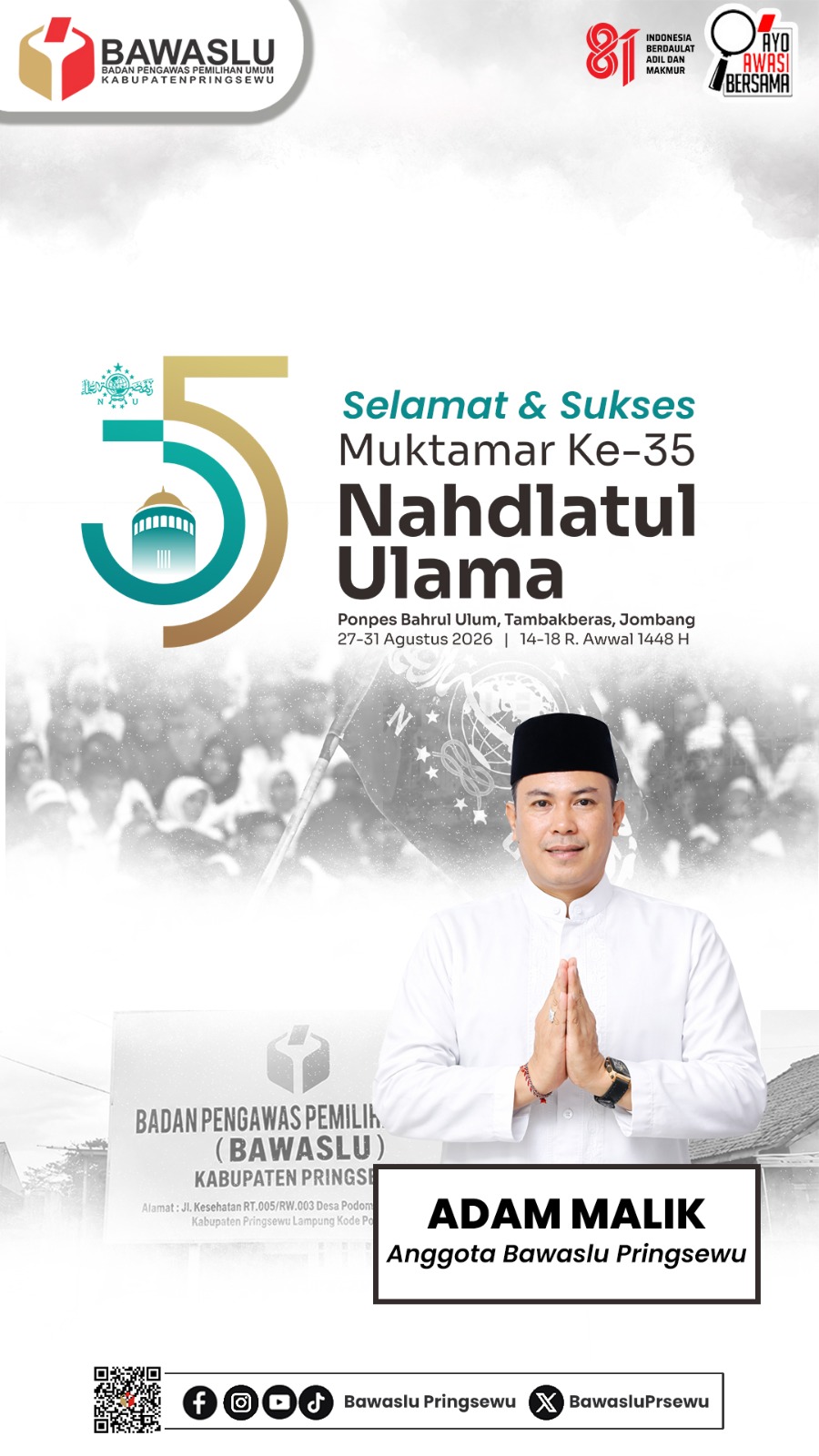 Adam Malik Sampaikan Ucapan Selamat dan Sukses atas Muktamar Ke-35 Nahdlatul Ulama