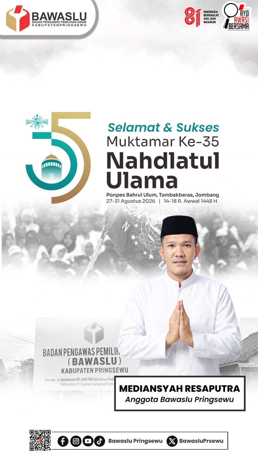 Mediansyah Resaputra Sampaikan Ucapan Selamat atas Pelaksanaan Muktamar Ke-35 Nahdlatul Ulama