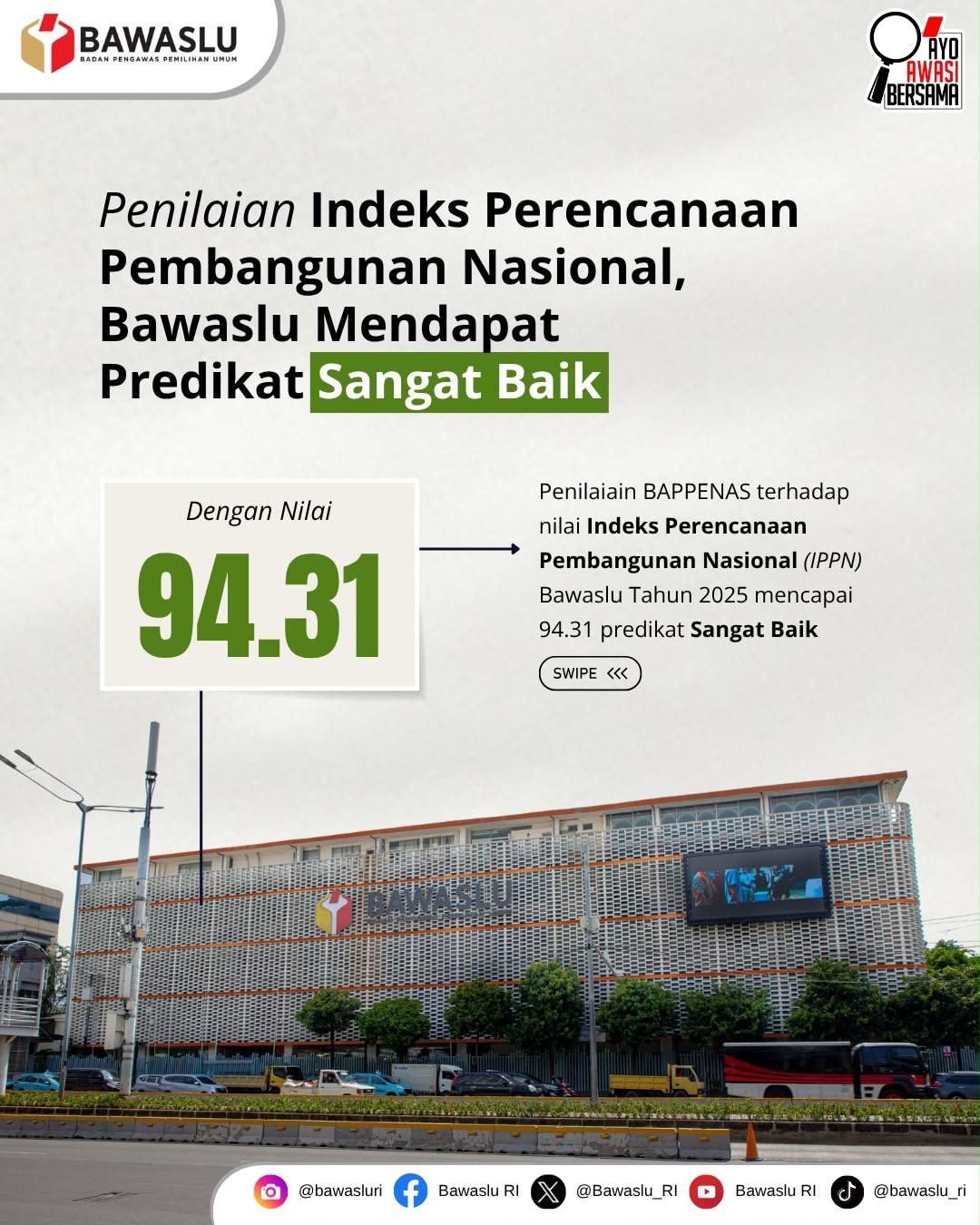 Bawaslu Raih Predikat Sangat Baik pada Penilaian IPPN 2025 dengan Nilai 94,31