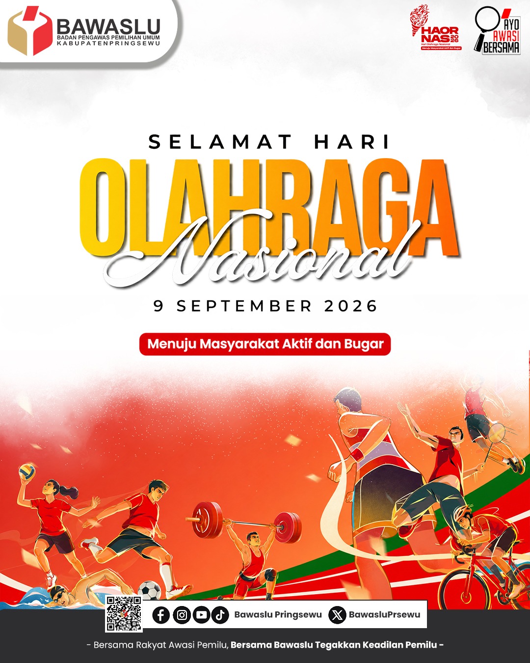 Hari Olahraga Nasional 2026, Bawaslu Pringsewu Ajak Masyarakat Aktif dan Bugar Mengawal Demokrasi