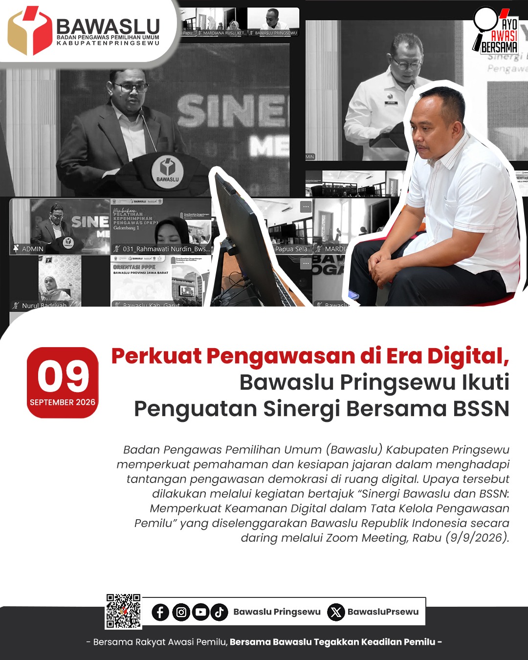 Perkuat Pengawasan di Era Digital, Bawaslu Pringsewu Ikuti Penguatan Sinergi Bersama BSSN