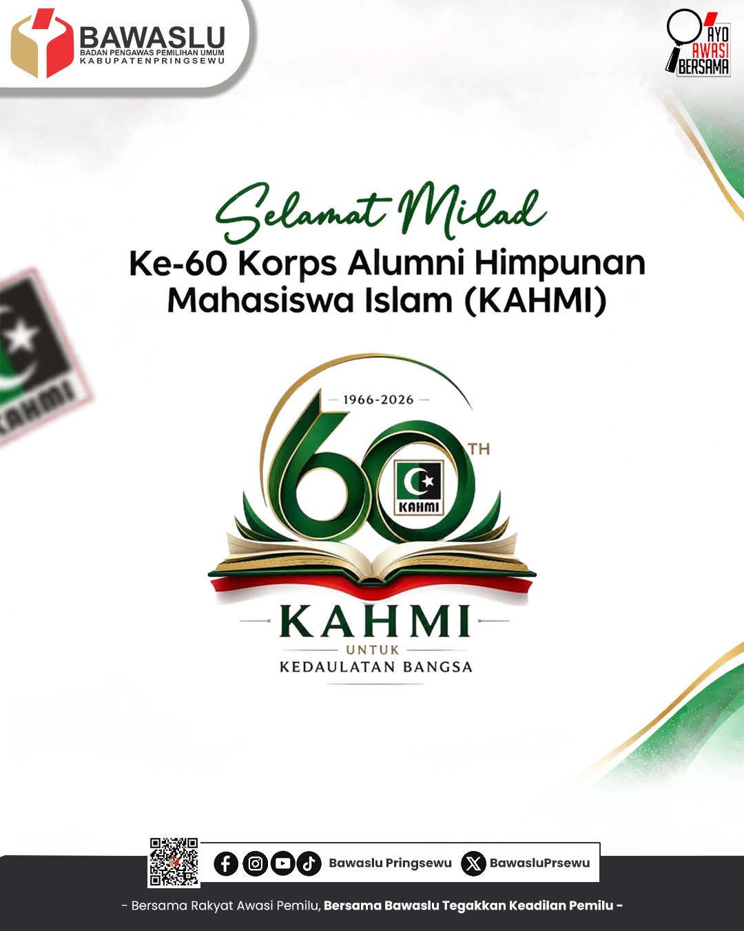 Bawaslu Kabupaten Pringsewu Ucapkan Selamat Milad ke-60 KAHMI