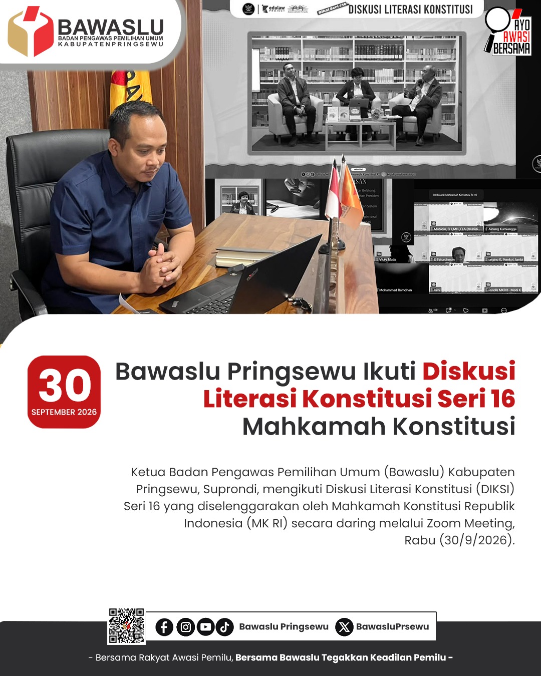 Ketua Bawaslu Pringsewu Ikuti DIKSI Seri 16 Mahkamah Konstitusi Bahas Model Pemilihan Presiden dan Pemimpin Ideal