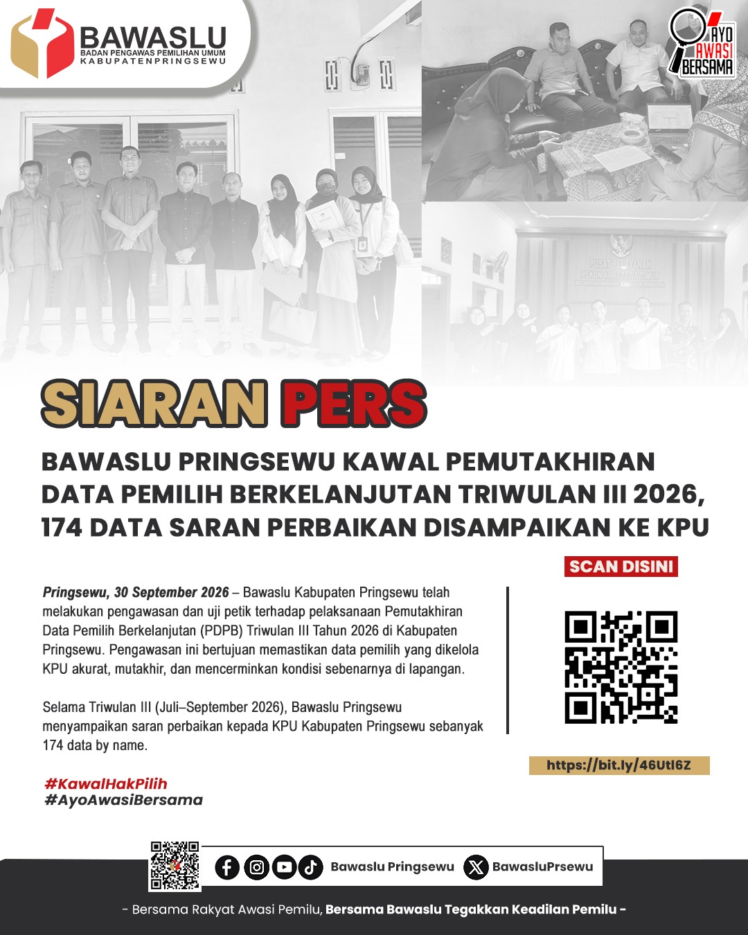 Bawaslu Pringsewu Kawal Pemutakhiran Data Pemilih Berkelanjutan Triwulan III 2026, 174 Data Saran Perbaikan Disampaikan kepada KPU