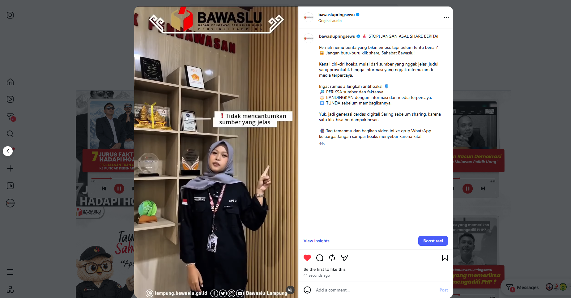 Bawaslu Pringsewu Ajak Masyarakat Terapkan 3 Langkah Antihoaks: Periksa, Bandingkan, dan Tunda