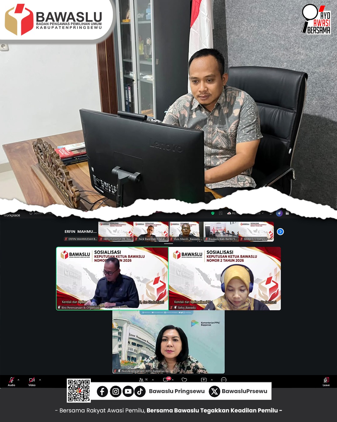 Bawaslu Pringsewu Ikuti Sosialisasi Keputusan Ketua Bawaslu Nomor 2 Tahun 2026 tentang Pedoman Penyusunan Renstra