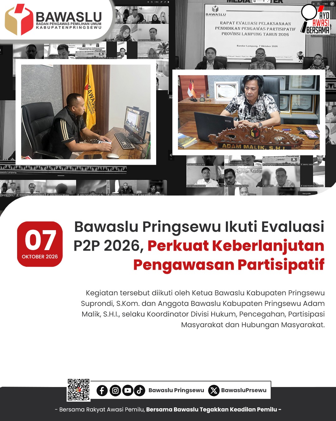 Bawaslu Pringsewu Ikuti Evaluasi P2P 2026, Perkuat Keberlanjutan Pengawasan Partisipatif