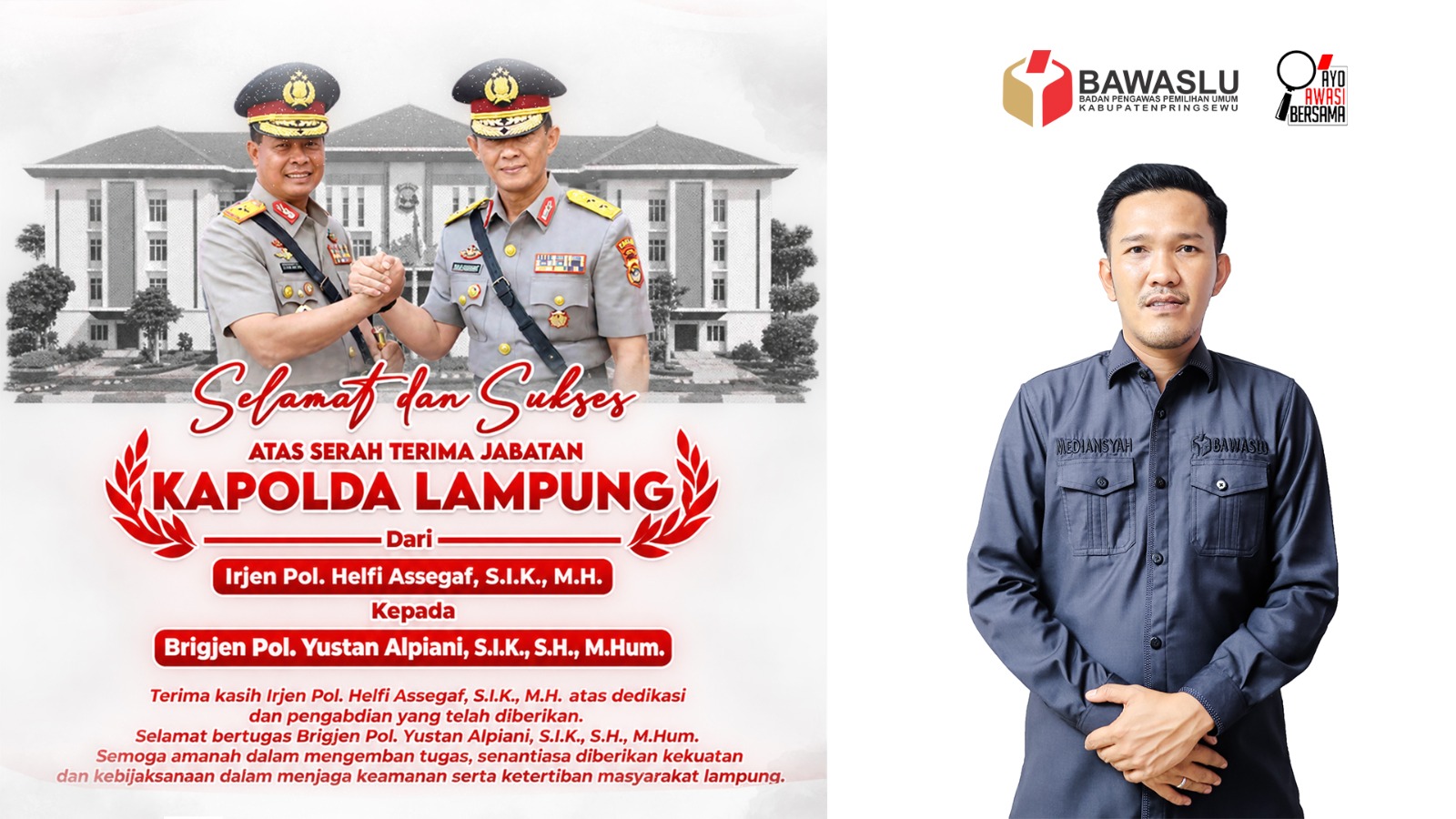 Mediansyah Resaputra Apresiasi Pengabdian Kapolda Lampung dan Ucapkan Selamat kepada Pejabat Baru