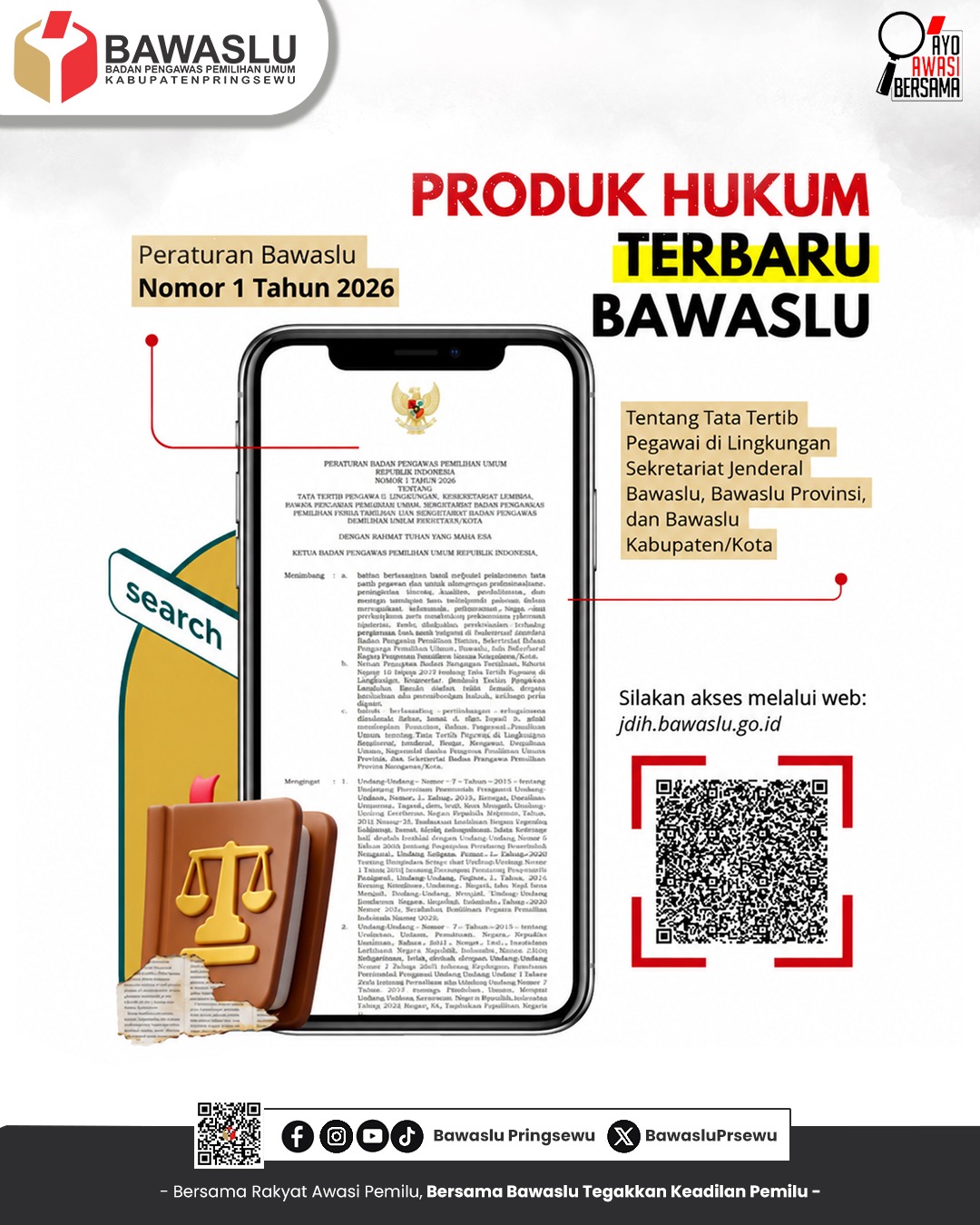 Perbawaslu Nomor 1 Tahun 2026 tentang Tata Tertib Pegawai Bawaslu Tersedia di JDIH