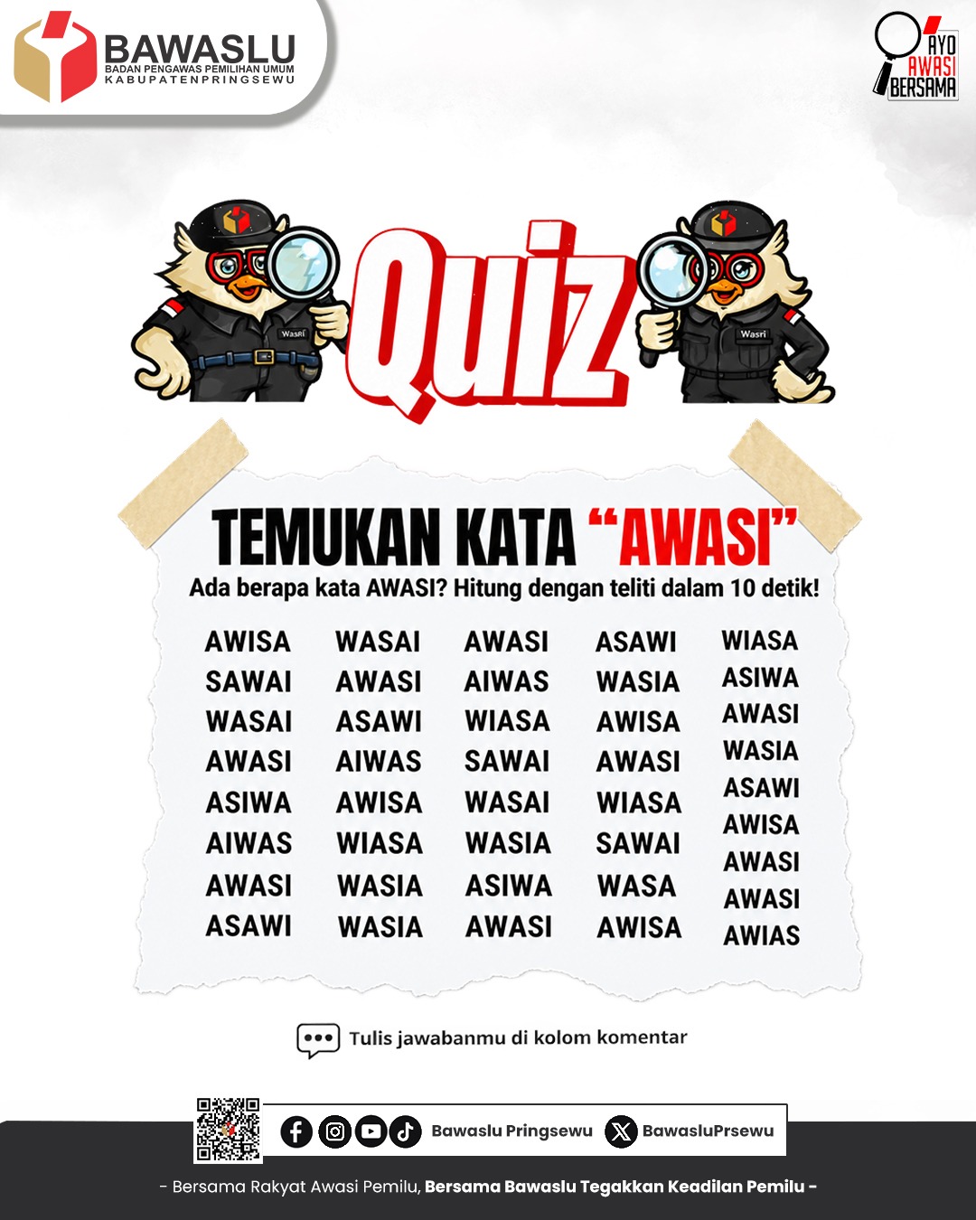 Awasmin Ajak Sahabat Bawaslu Pringsewu Ikuti Tantangan Kuis “AWASI”