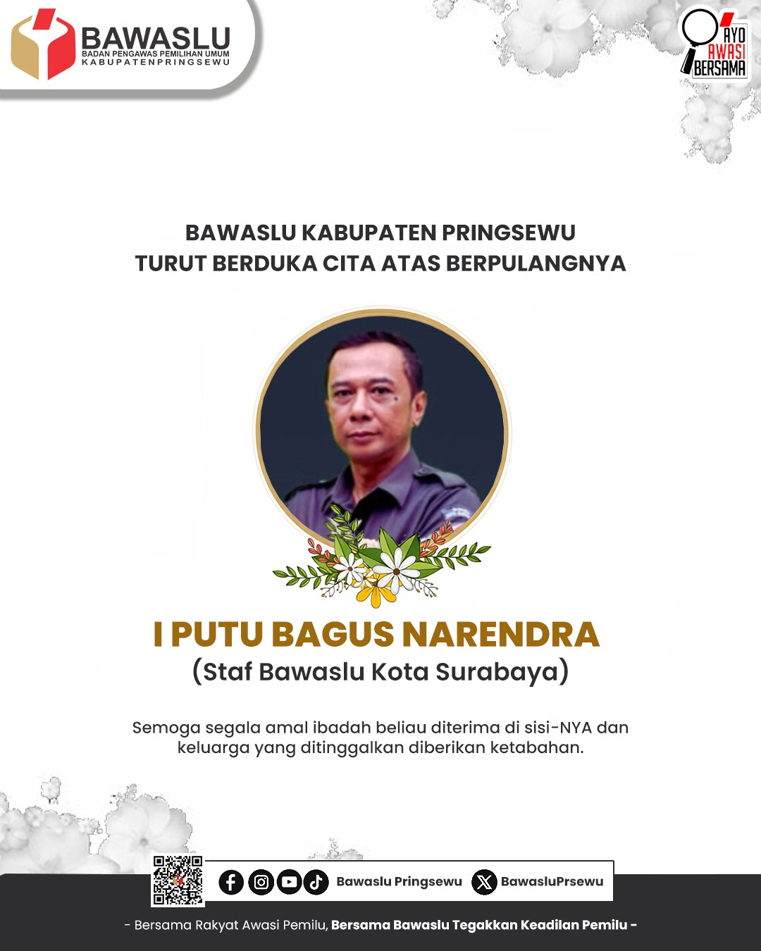 Bawaslu Pringsewu Sampaikan Duka Cita atas Berpulangnya Staf Bawaslu Kota Surabaya