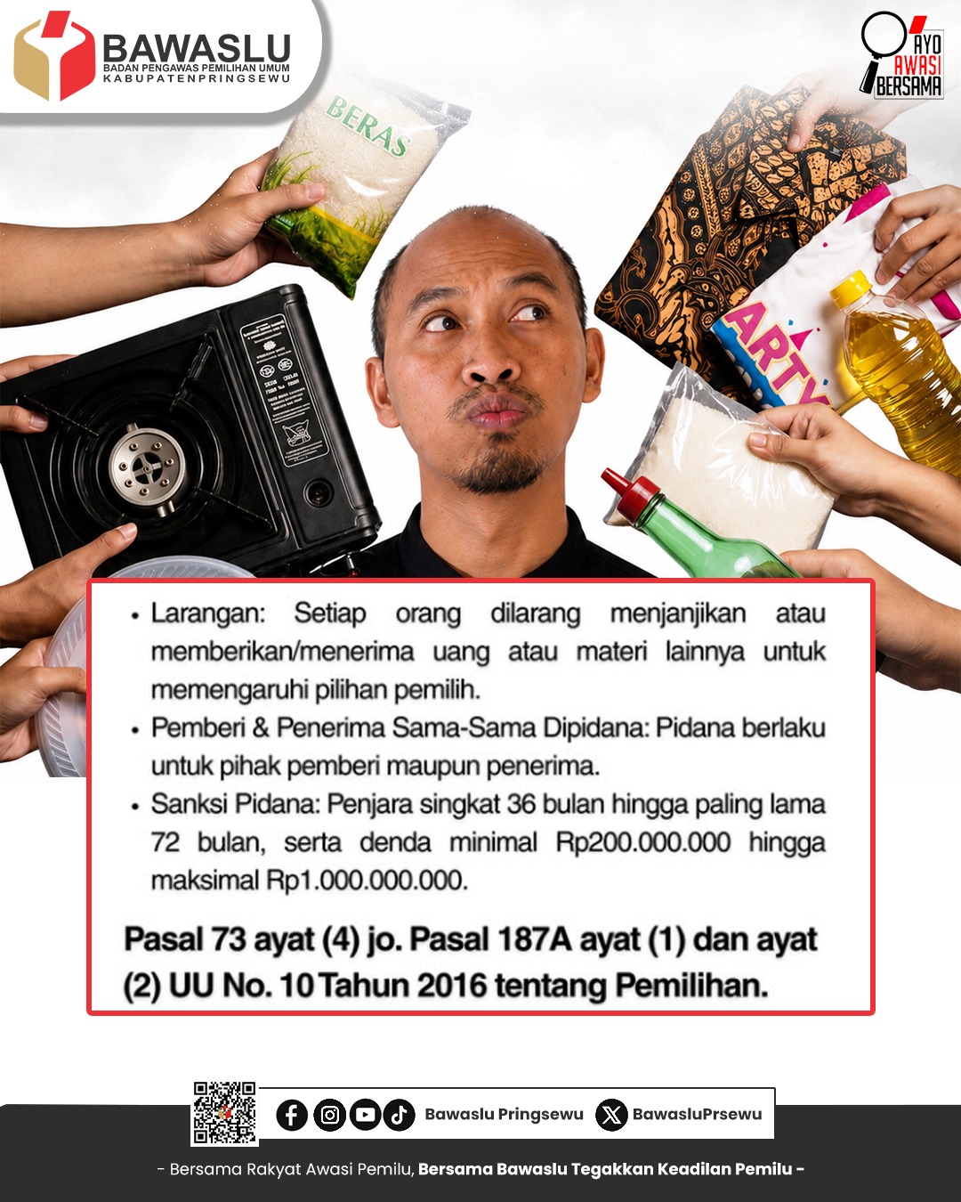 Bawaslu Pringsewu Ajak Masyarakat Tolak Politik Uang, Sembako Bukan Alat Tukar Suara