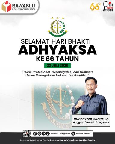 Anggota Bawaslu Pringsewu Mediansyah Resaputra Sampaikan Ucapan Selamat Hari Bhakti Adhyaksa ke-66