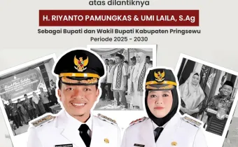 Bawaslu Pringsewu menyampaikan ucapan selamat dan sukses atas dilantiknya H. Riyanto Pamungkas dan Umi Laila, S.Ag sebagai Bupati dan Wakil Bupati Kabupaten Pringsewu periode 2025–2030