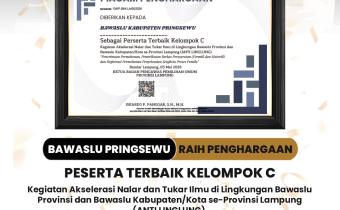 Bawaslu Kabupaten Pringsewu Raih Penghargaan Peserta Terbaik Kelompok C pada Kegiatan ANTI LINGLUNG